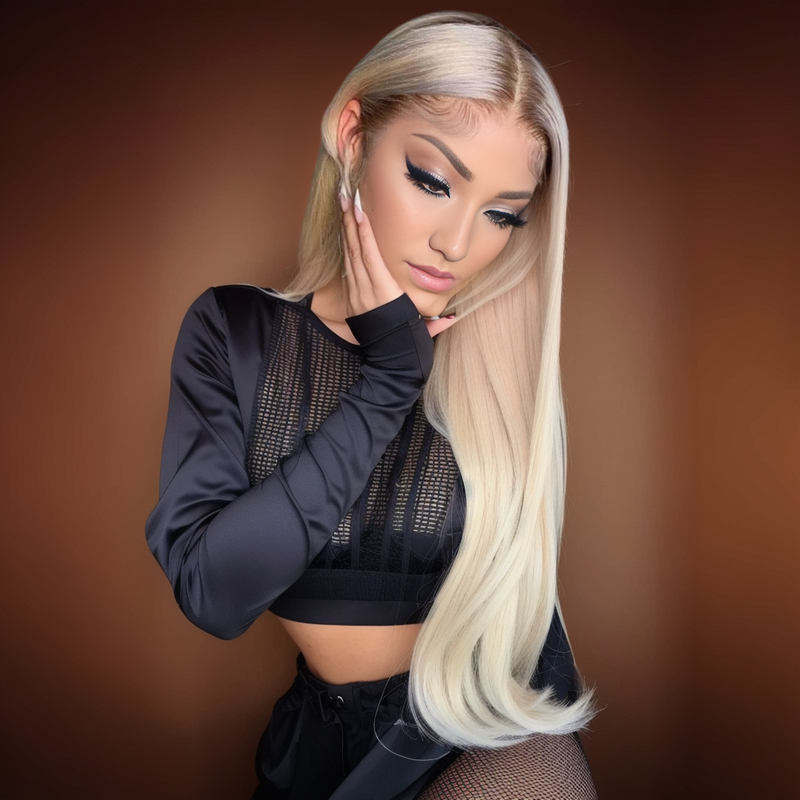 PREMIUM -  HD Straight Frontal Blonde Dark Roots Wig - CANDICE