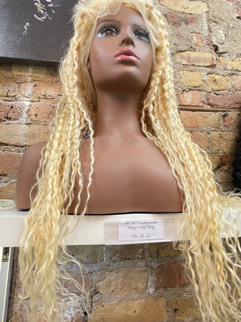 PREMIUM -  Transparent Blonde Deep Curly Frontal Wig - DE LIE LA