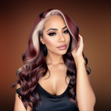 PREMIUM -  HD Straight Burgundy w/Platinum Hairline Closure Wig