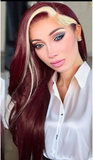 13x4  Frontal Straight Burgundy w/Platinum Hairline Wig