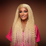 PREMIUM -  Transparent Straight Blonde Deep Curly Frontal Wig - DE LIE LA